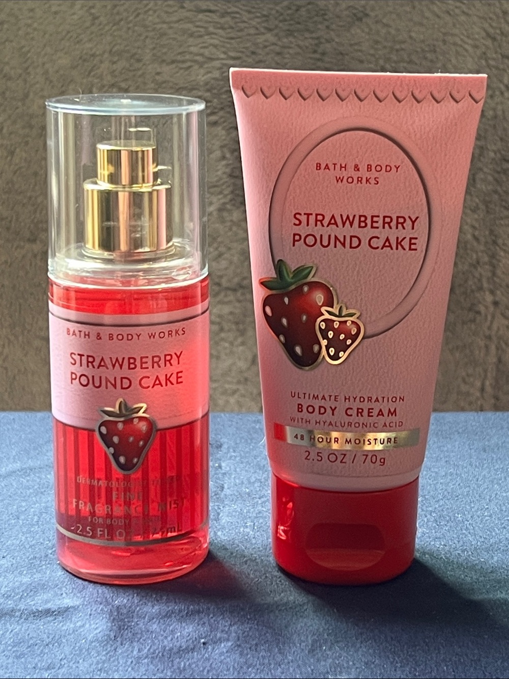 Bath & Body Works Strawberry Pound Cake Body Cream & Fragrance Mist - NEW! 2pc